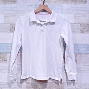 Vineyard Vines Long Sleeve Solid Pique Polo Shirt White Cotton Girls XL 16